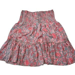Perry Walker Smocked Tiered Silk Mini Skirt Size M 3 Julia Gray Pink